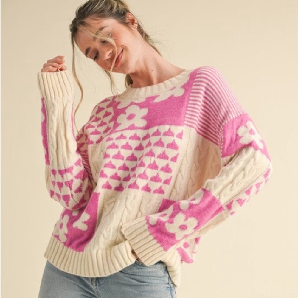 Mixed Knit Patchwork Sweater